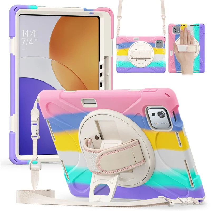 For Xiaomi Pad 7S Pro 12.5 / Pad 6S Pro 12.4 Kickstand Case TPU PC Silicone Tablet Cover with Shoulder Strap - Navy Blue-Cellmalls