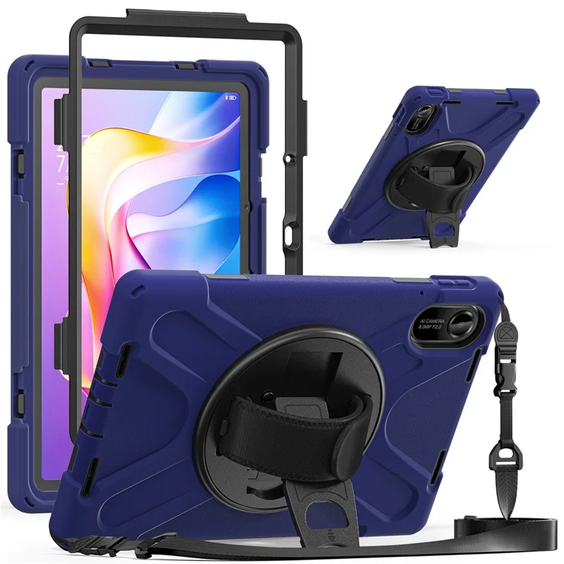For Xiaomi Redmi Pad 2 Kickstand Case TPU PC Silicone Tablet Cover with Shoulder Strap - Navy Blue-Cellmalls