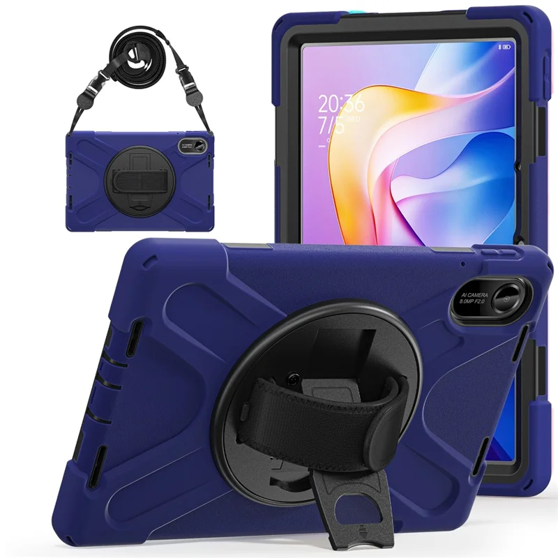 For Xiaomi Redmi Pad 2 Kickstand Case TPU PC Silicone Tablet Cover with Shoulder Strap - Navy Blue-Cellmalls