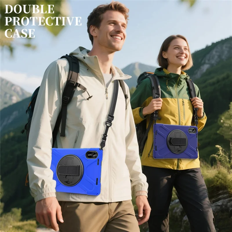 For Xiaomi Redmi Pad 2 Kickstand Case TPU PC Silicone Tablet Cover with Shoulder Strap - Navy Blue-Cellmalls