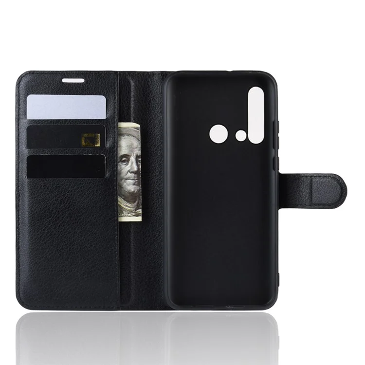 Litchi Texture Wallet Leather Phone Cover for Huawei P20 Lite (2019) / Nova 5i - Black-Cellmalls