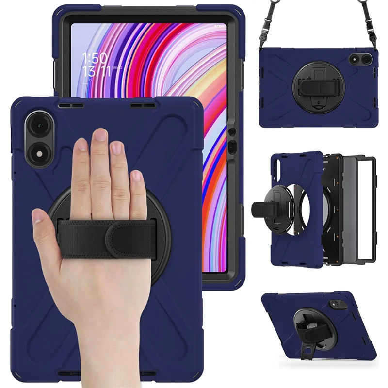 Tablet Case with Shoulder Strap for Xiaomi Redmi Pad Pro 5G / Redmi Pad Pro / Poco Pad 5G / 4G Kickstand Cover - Navy Blue-Cellmalls