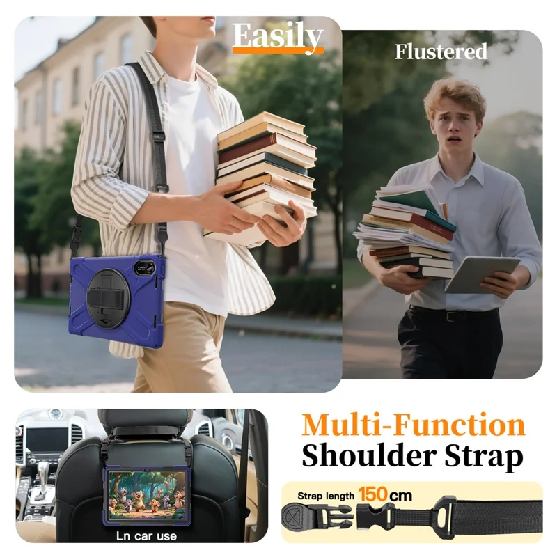 For Xiaomi Redmi Pad 2 Kickstand Case TPU PC Silicone Tablet Cover with Shoulder Strap - Navy Blue-Cellmalls