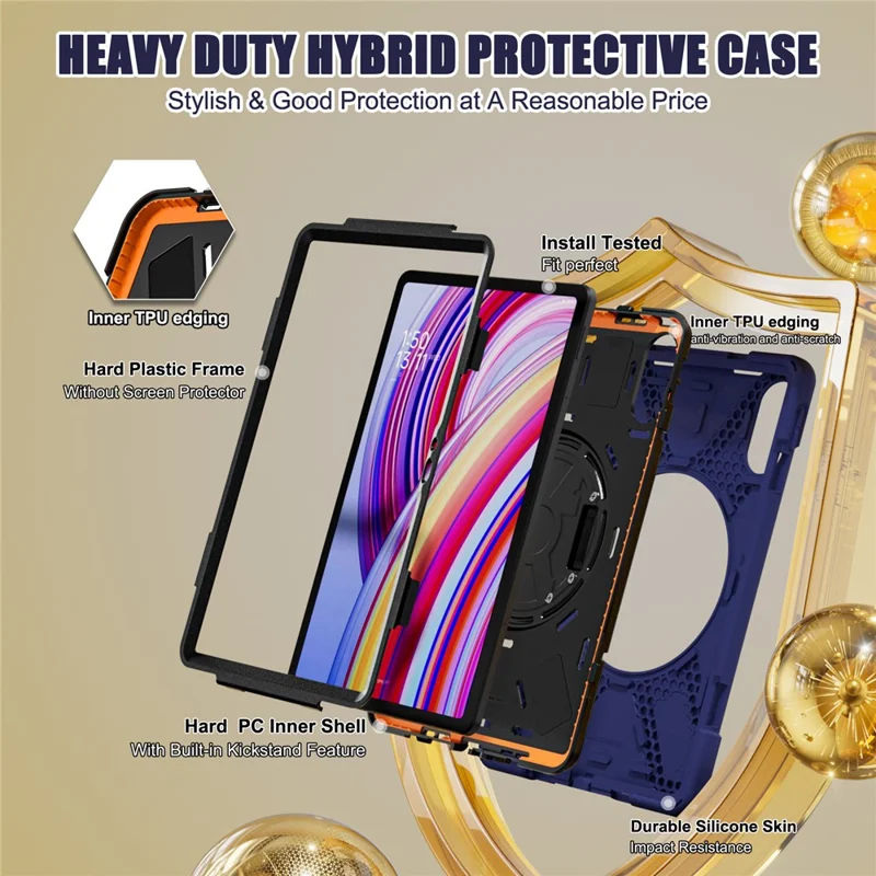 Tablet Case with Shoulder Strap for Xiaomi Redmi Pad Pro 5G / Redmi Pad Pro / Poco Pad 5G / 4G Kickstand Cover - Navy Blue-Cellmalls