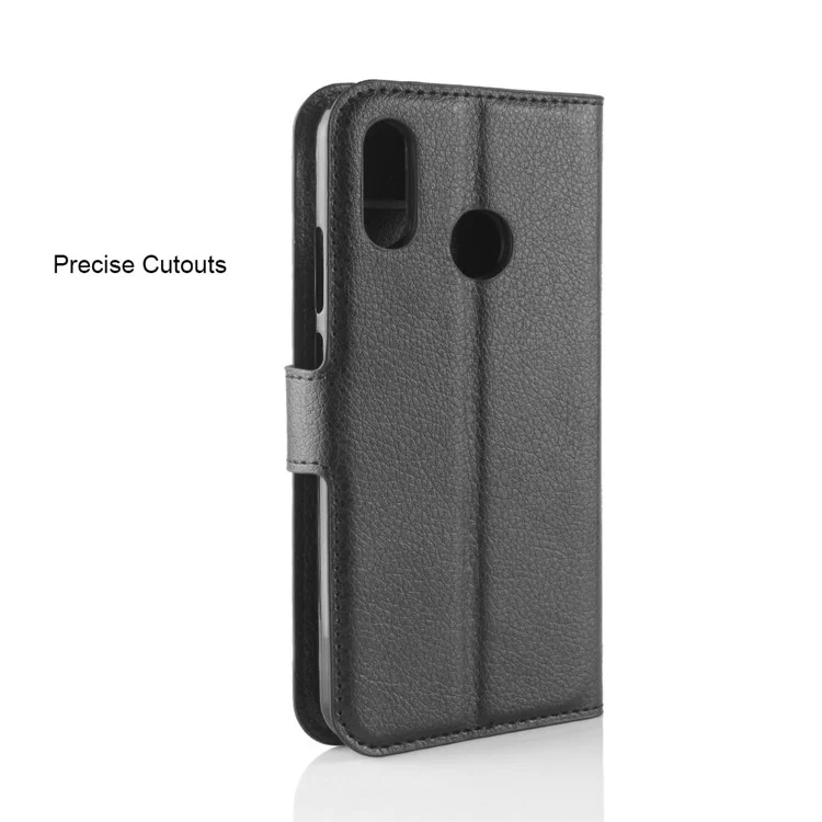 Litchi Skin PU Leather Case Magnetic Closure Folio Flip Wallet Stand  Shell for Huawei P30 Lite - Black-Cellmalls