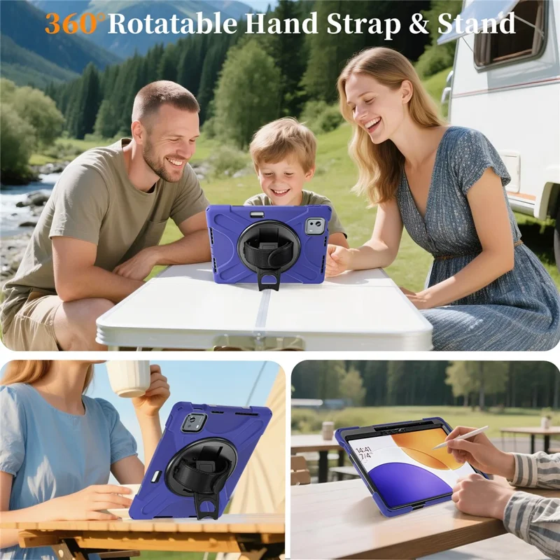 For Xiaomi Pad 7S Pro 12.5 / Pad 6S Pro 12.4 Kickstand Case TPU PC Silicone Tablet Cover with Shoulder Strap - Navy Blue-Cellmalls