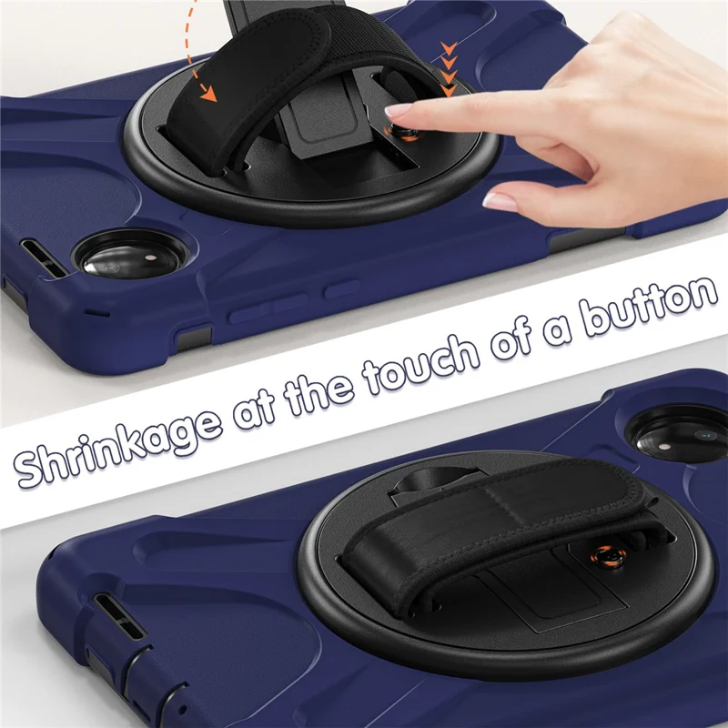 For Xiaomi Redmi Pad SE 4G 8.7 inch Kickstand Case TPU PC Silicone Tablet Cover with Shoulder Strap - Navy Blue-Cellmalls