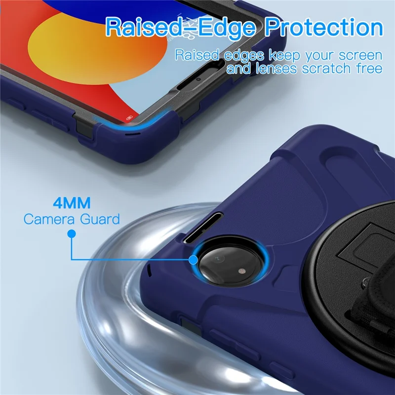 For Xiaomi Redmi Pad SE 4G 8.7 inch Kickstand Case TPU PC Silicone Tablet Cover with Shoulder Strap - Navy Blue-Cellmalls