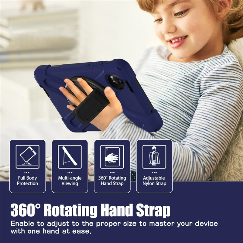 For Xiaomi Redmi Pad SE 4G 8.7 inch Kickstand Case TPU PC Silicone Tablet Cover with Shoulder Strap - Navy Blue-Cellmalls