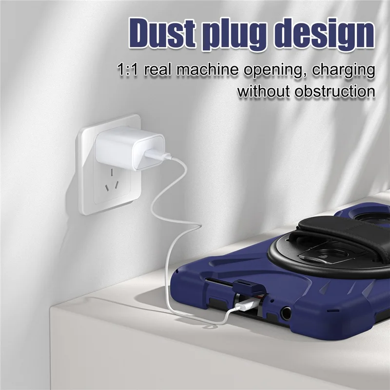 For Xiaomi Redmi Pad SE 4G 8.7 inch Kickstand Case TPU PC Silicone Tablet Cover with Shoulder Strap - Navy Blue-Cellmalls