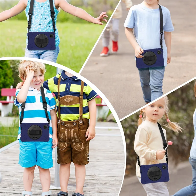 For Xiaomi Redmi Pad SE 4G 8.7 inch Kickstand Case TPU PC Silicone Tablet Cover with Shoulder Strap - Navy Blue-Cellmalls