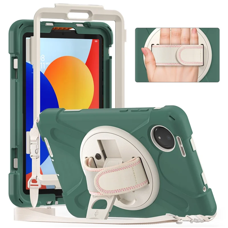 For Xiaomi Redmi Pad SE 4G 8.7 inch Kickstand Case TPU PC Silicone Tablet Cover with Shoulder Strap - Navy Blue-Cellmalls