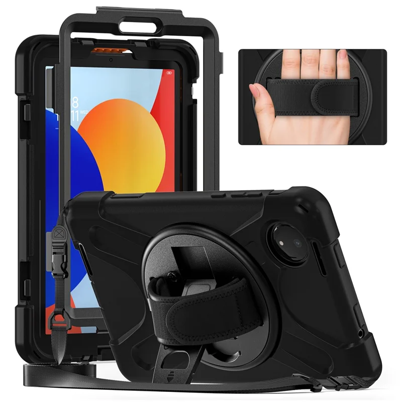 For Xiaomi Redmi Pad SE 4G 8.7 inch Kickstand Case TPU PC Silicone Tablet Cover with Shoulder Strap - Navy Blue-Cellmalls