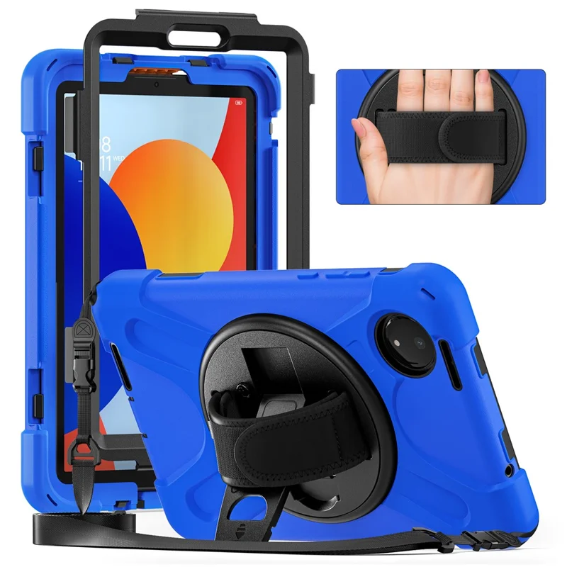For Xiaomi Redmi Pad SE 4G 8.7 inch Kickstand Case TPU PC Silicone Tablet Cover with Shoulder Strap - Navy Blue-Cellmalls