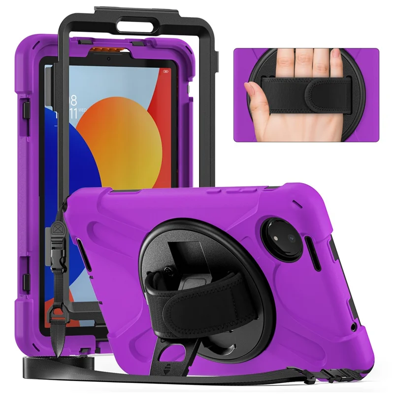 For Xiaomi Redmi Pad SE 4G 8.7 inch Kickstand Case TPU PC Silicone Tablet Cover with Shoulder Strap - Navy Blue-Cellmalls