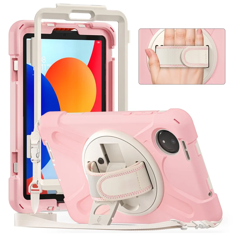 For Xiaomi Redmi Pad SE 4G 8.7 inch Kickstand Case TPU PC Silicone Tablet Cover with Shoulder Strap - Navy Blue-Cellmalls