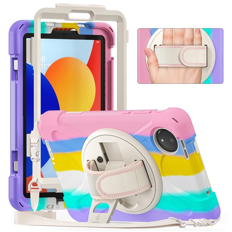 For Xiaomi Redmi Pad SE 4G 8.7 inch Kickstand Case TPU PC Silicone Tablet Cover with Shoulder Strap - Navy Blue-Cellmalls