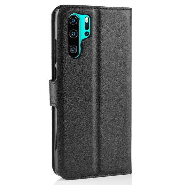 Litchi Texture Wallet Leather Mobile Phone Cover for Huawei P30 Pro Stand Phone Accessory - Black-Cellmalls