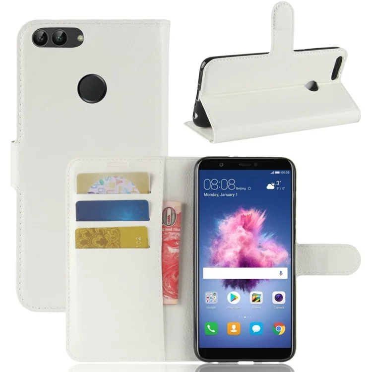 Litchi Skin PU Leather Wallet Stand Phone Shell for Huawei P Smart / Enjoy 7S - Black-Cellmalls