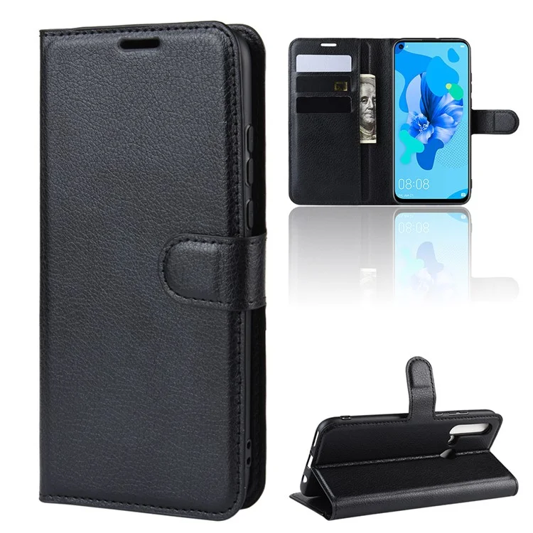Litchi Texture Wallet Leather Phone Cover for Huawei P20 Lite (2019) / Nova 5i - Black-Cellmalls