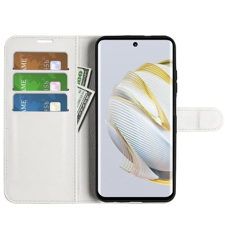 Foldable Stand Phone Case for Huawei nova 10 Pro 4G, Litchi Texture Wallet PU Leather Inner TPU Folio Flip Cover - White-Cellmalls