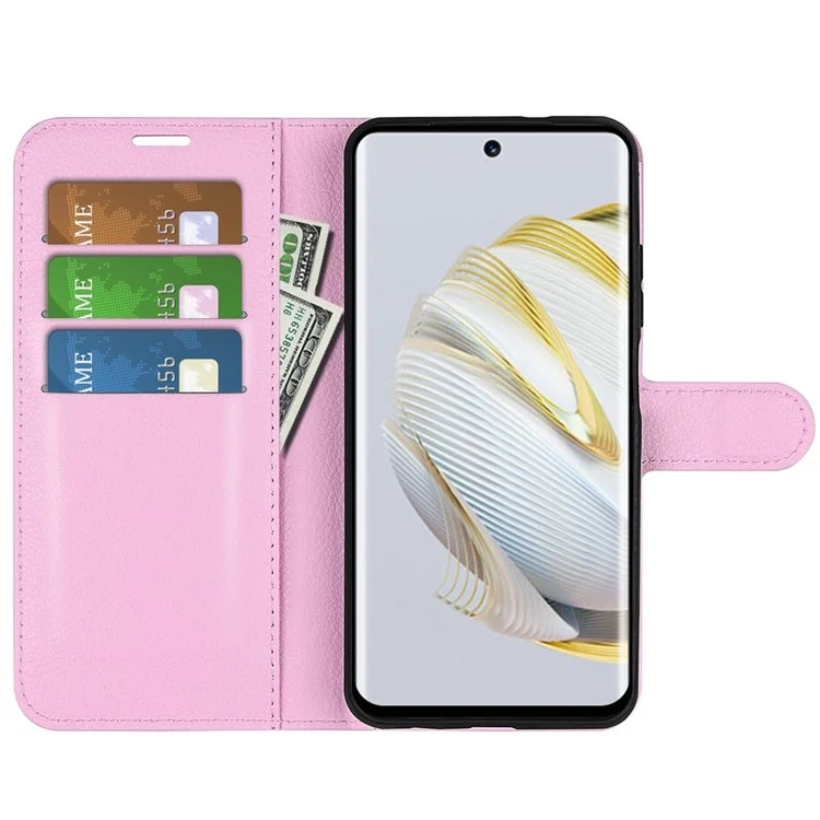PU Leather Stand Phone Case for Huawei nova 10 4G, Litchi Texture Anti-wear Drop-proof Wallet Style Folio Flip Cover - Pink-Cellmalls