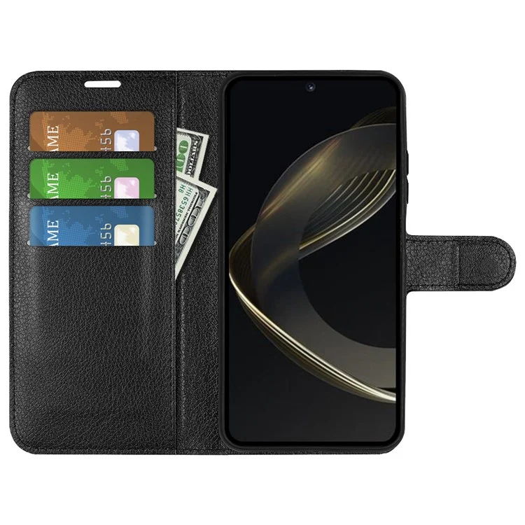 For Huawei nova 11 / nova 12s 4G / nova 12 Lite 4G Wallet Cover Litchi Texture Anti-Scratch Shell Stand Mobile Phone PU Leather Case - Black-Cellmalls