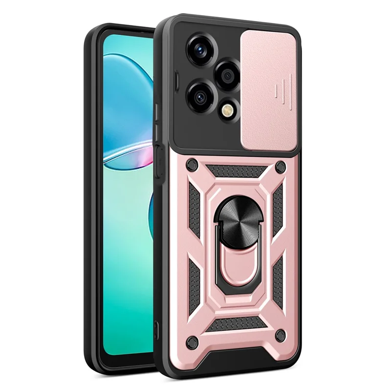 For Honor 200 Lite Case PC+TPU Kickstand Phone Shell with Slide Camera Lid - Black-Cellmalls