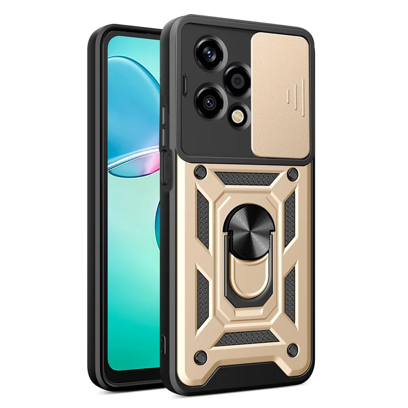 For Honor 200 Lite Case PC+TPU Kickstand Phone Shell with Slide Camera Lid - Black-Cellmalls