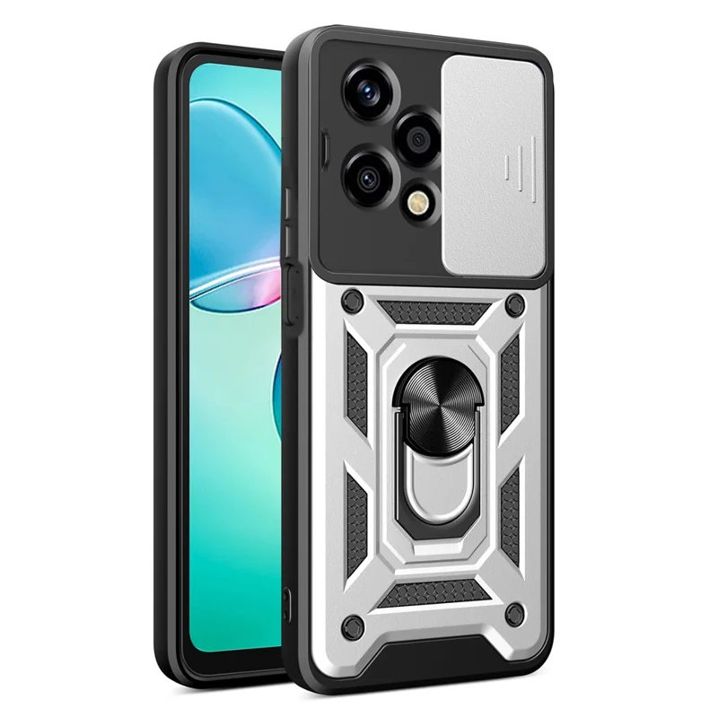 For Honor 200 Lite Case PC+TPU Kickstand Phone Shell with Slide Camera Lid - Black-Cellmalls