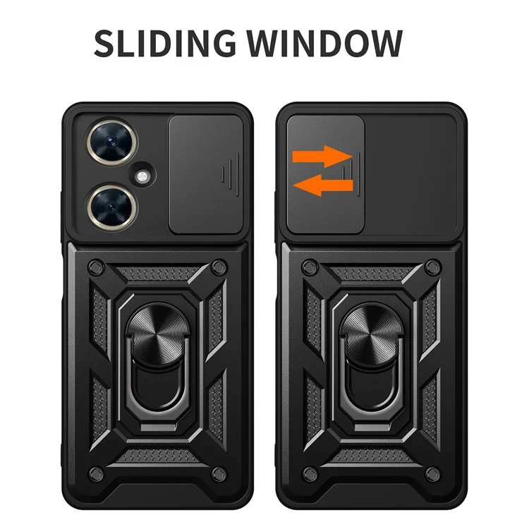 For Huawei nova 11i Phone Case Slide Lens Protection PC+TPU Kickstand Cover - Black-Cellmalls