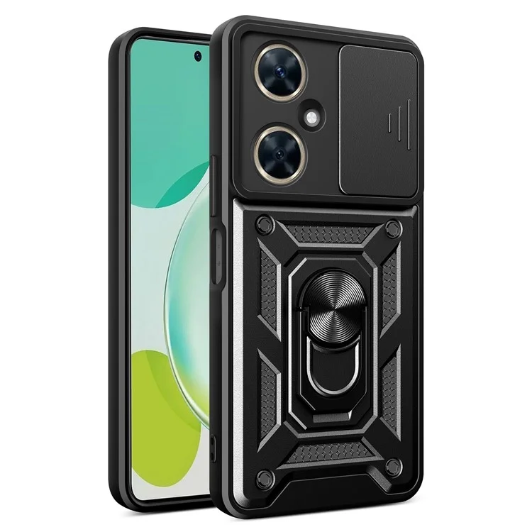 For Huawei nova 11i Phone Case Slide Lens Protection PC+TPU Kickstand Cover - Black-Cellmalls