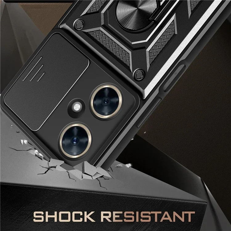 For Huawei nova 11i Phone Case Slide Lens Protection PC+TPU Kickstand Cover - Black-Cellmalls