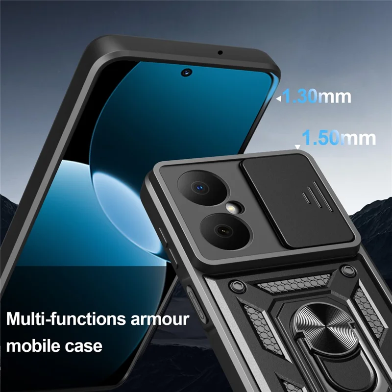 For Huawei Nova Y73 4G Case with Slide Camera Lid PC + TPU Kickstand Phone Cover - Black-Cellmalls