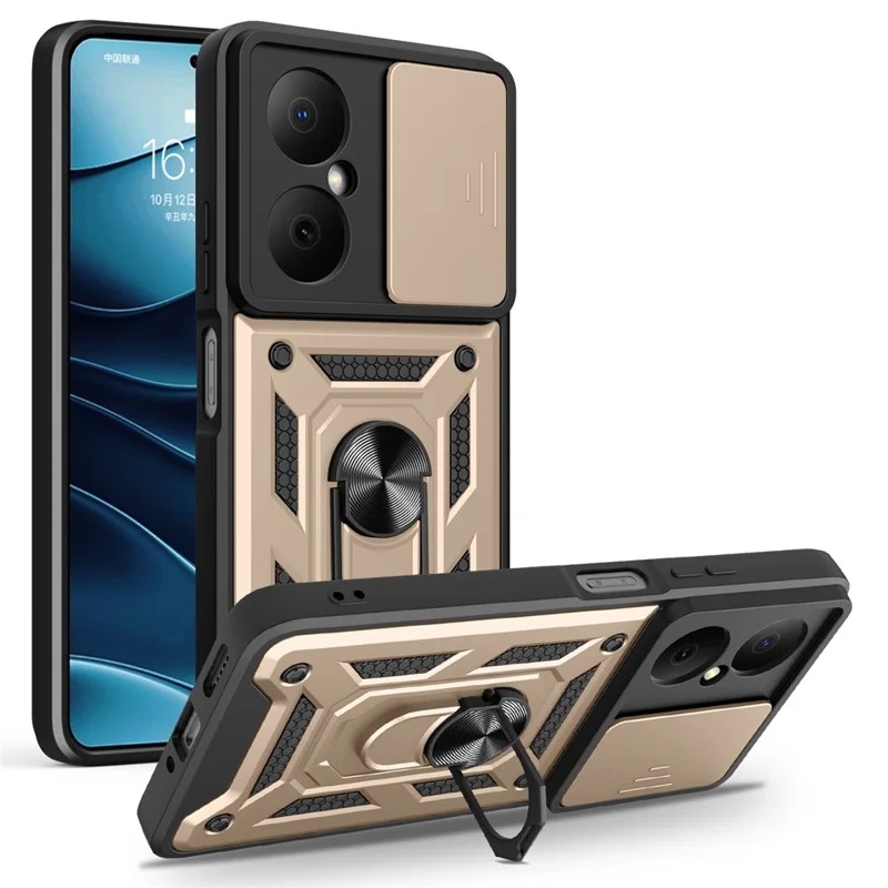 For Huawei Nova Y73 4G Case with Slide Camera Lid PC + TPU Kickstand Phone Cover - Black-Cellmalls