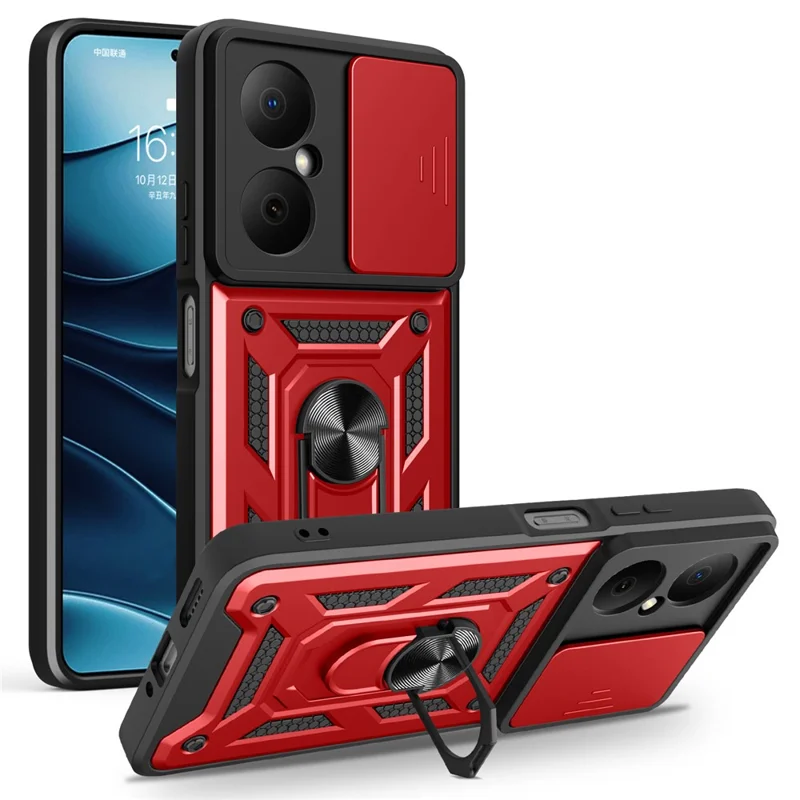 For Huawei Nova Y73 4G Case with Slide Camera Lid PC + TPU Kickstand Phone Cover - Black-Cellmalls