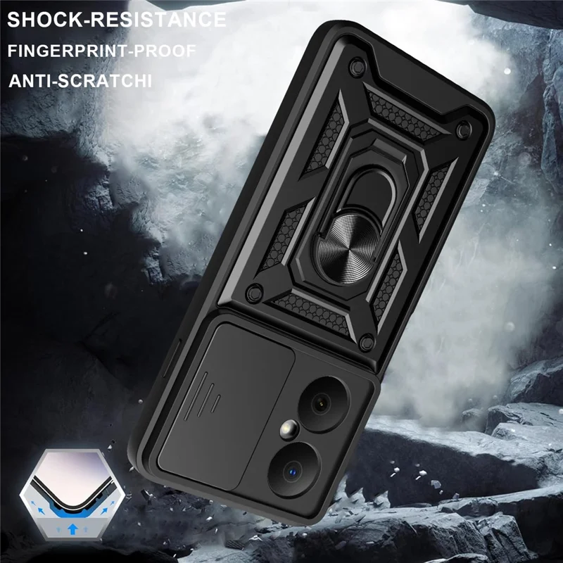 For Huawei Nova Y73 4G Case with Slide Camera Lid PC + TPU Kickstand Phone Cover - Black-Cellmalls
