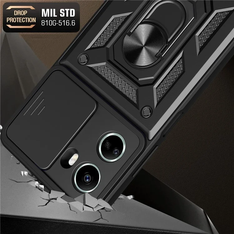 For Huawei nova 10 SE 4G Camera Lens Slide Design Phone Case PC+TPU Kickstand Cover - Black-Cellmalls