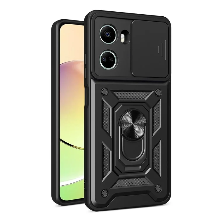 For Huawei nova 10 SE 4G Camera Lens Slide Design Phone Case PC+TPU Kickstand Cover - Black-Cellmalls