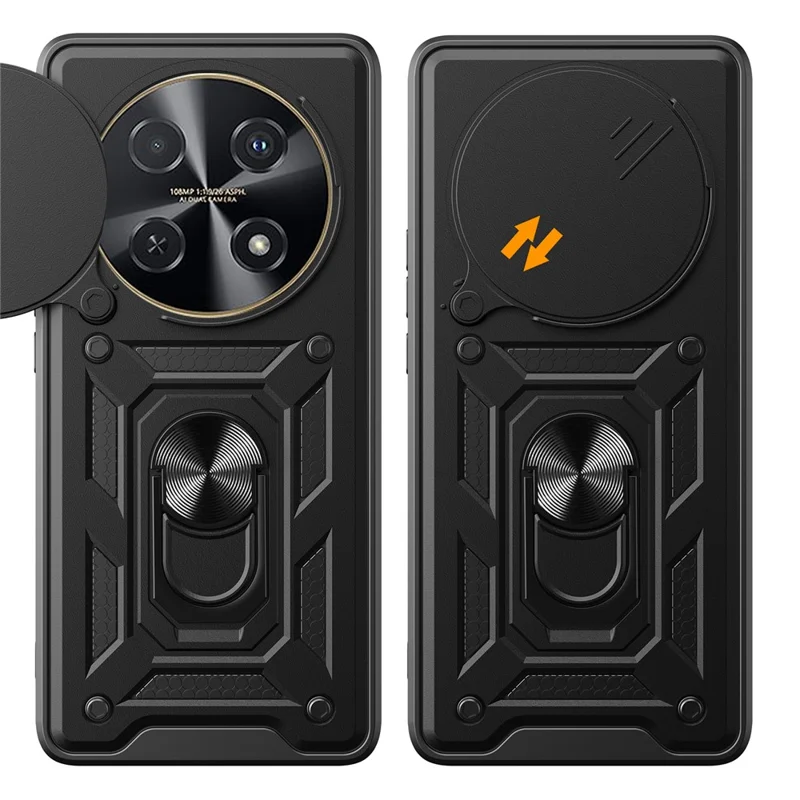 For Huawei nova 12i 4G Case with Slide Camera Lid PC+TPU Kickstand Phone Cover - Black-Cellmalls