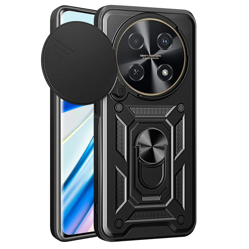 For Huawei nova 12i 4G Case with Slide Camera Lid PC+TPU Kickstand Phone Cover - Black-Cellmalls