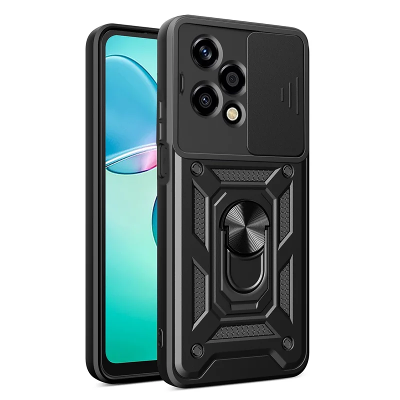 For Honor 200 Lite Case PC+TPU Kickstand Phone Shell with Slide Camera Lid - Black-Cellmalls