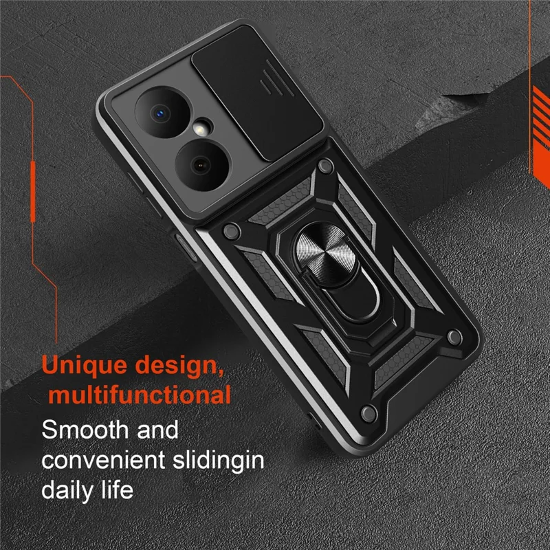 For Huawei Nova Y73 4G Case with Slide Camera Lid PC + TPU Kickstand Phone Cover - Black-Cellmalls