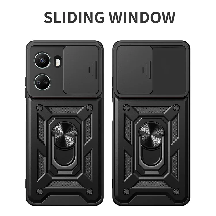 For Huawei nova 10 SE 4G Camera Lens Slide Design Phone Case PC+TPU Kickstand Cover - Black-Cellmalls