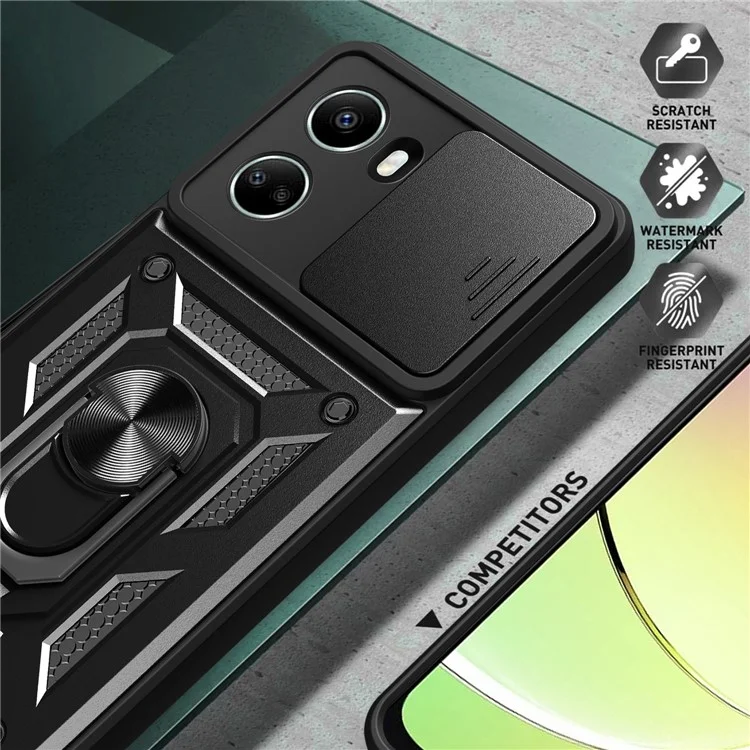 For Huawei nova 10 SE 4G Camera Lens Slide Design Phone Case PC+TPU Kickstand Cover - Black-Cellmalls
