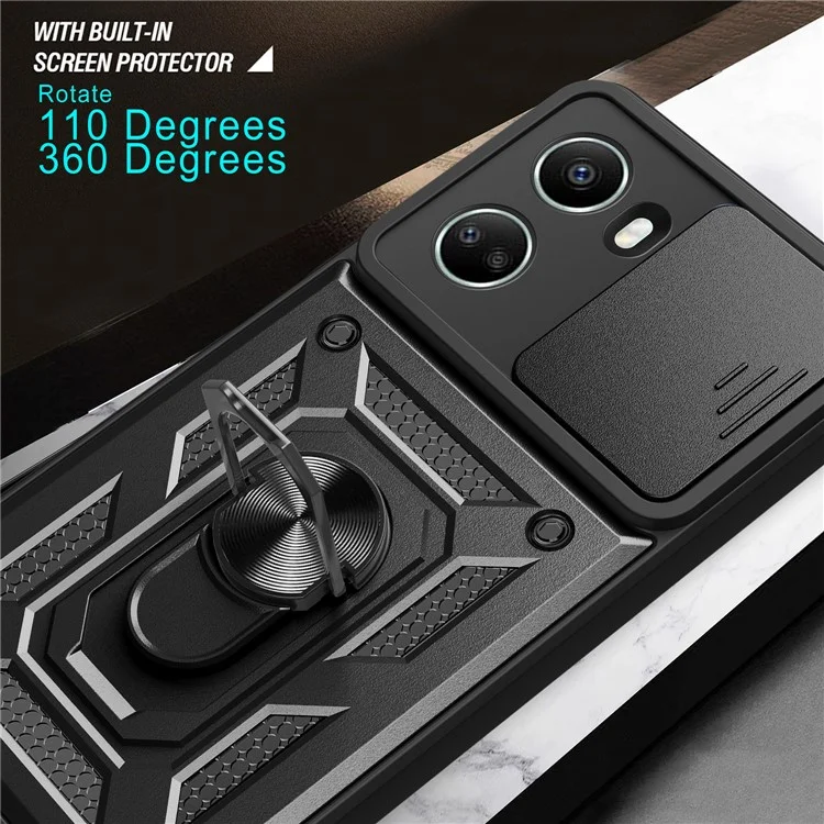 For Huawei nova 10 SE 4G Camera Lens Slide Design Phone Case PC+TPU Kickstand Cover - Black-Cellmalls