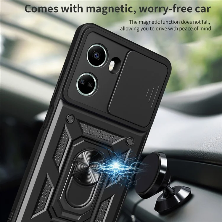 For Huawei nova 10 SE 4G Camera Lens Slide Design Phone Case PC+TPU Kickstand Cover - Black-Cellmalls