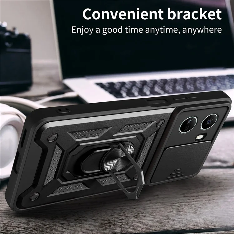 For Huawei nova 10 SE 4G Camera Lens Slide Design Phone Case PC+TPU Kickstand Cover - Black-Cellmalls