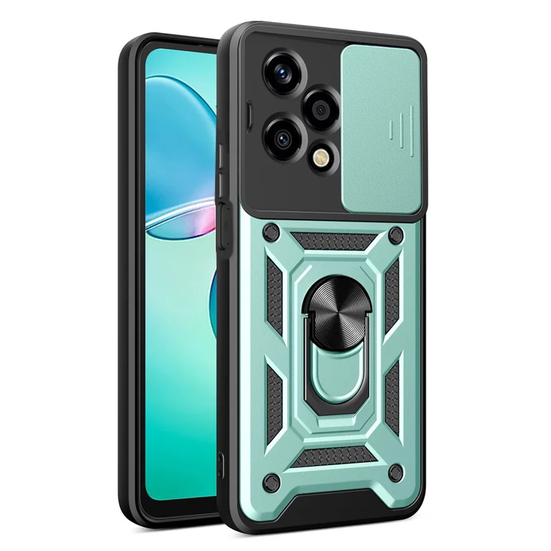 For Honor 200 Lite Case PC+TPU Kickstand Phone Shell with Slide Camera Lid - Black-Cellmalls