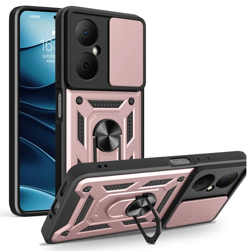 For Huawei Nova Y73 4G Case with Slide Camera Lid PC + TPU Kickstand Phone Cover - Black-Cellmalls